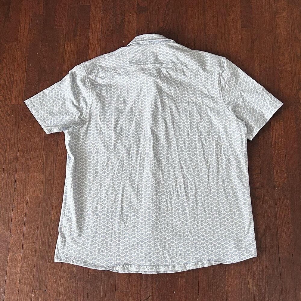 Tailor Vintage Large Shirt Fish Scales Blue White Short Sleeve Blue Cotton Blend - Picture 4 of 4